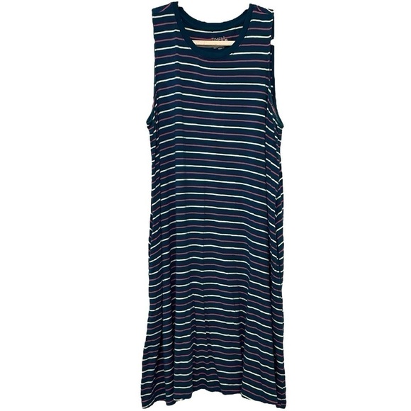 Blue stripe stretch swing dress light and airy for summer! Super flattering - Picture 1 of 6